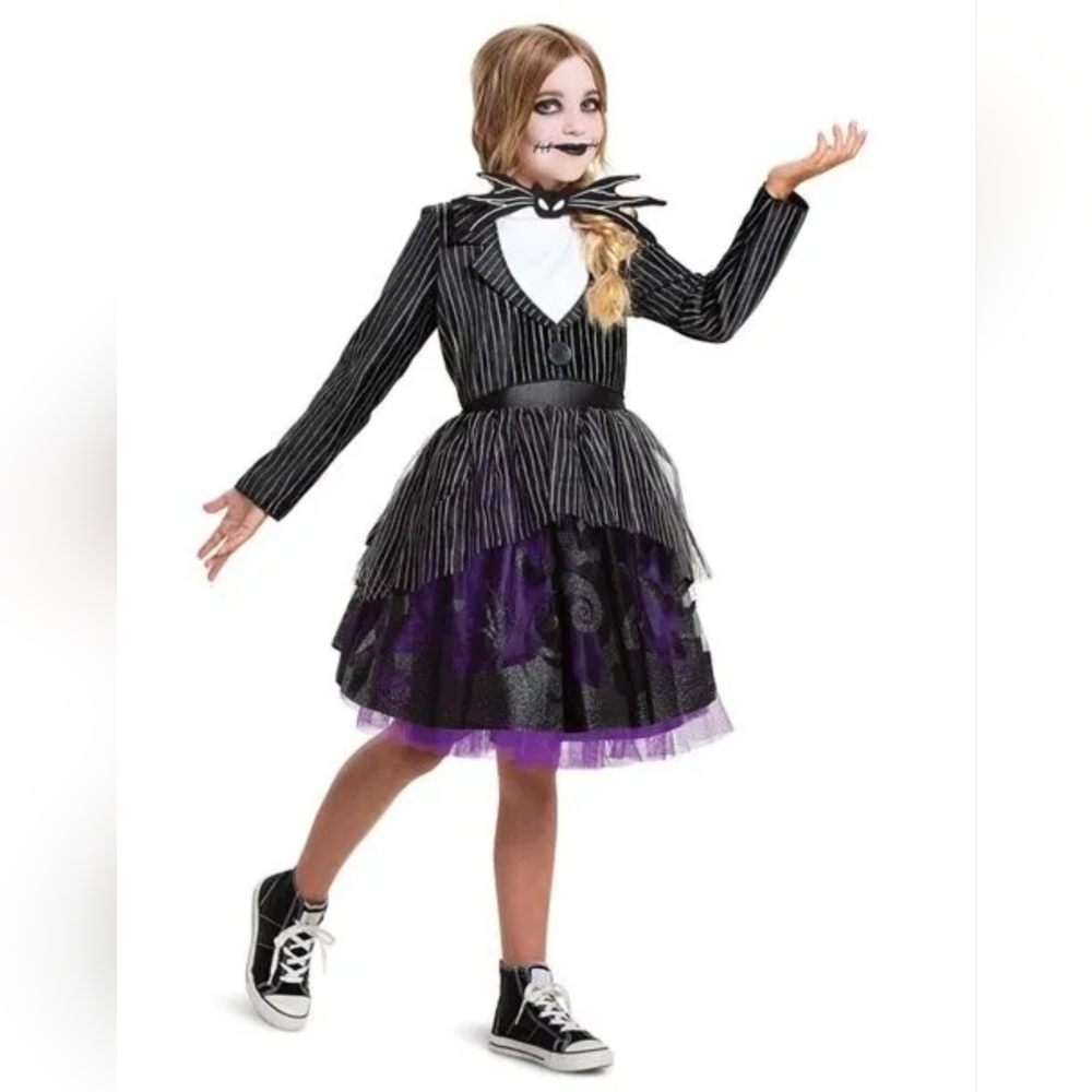 Girls Nightmare Before Christmas JACK SKELLINGTON Costume Size Large 10-12 NEW